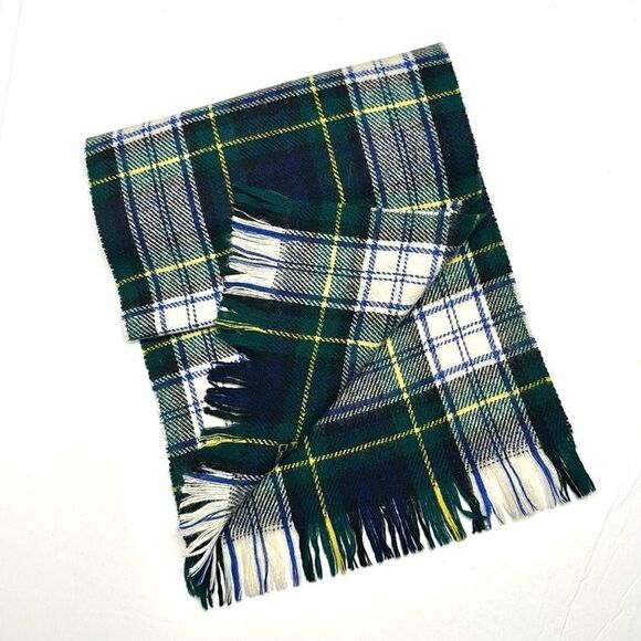 Men’s Scotland Tartan Plaid Wool Scarf Gordon Dress Pattern Green Plaid White - Picture 2 of 6